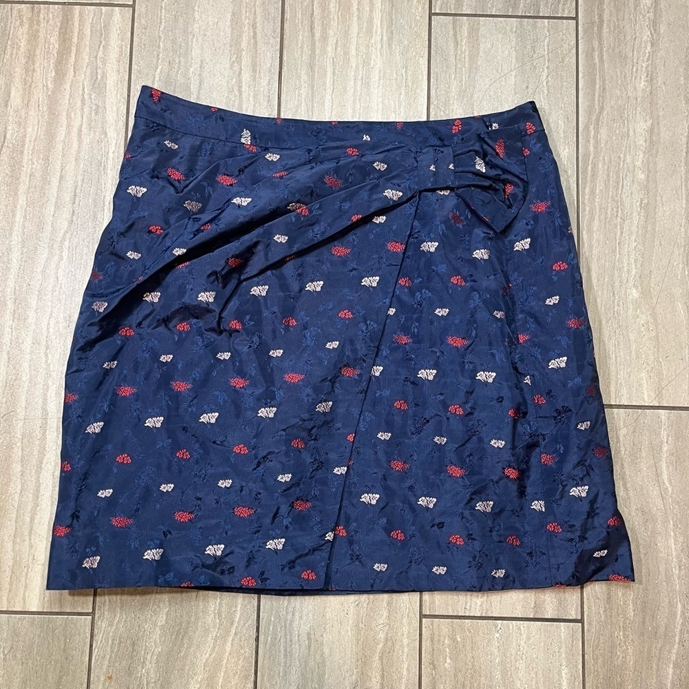 Cynthia Rowely Women's Blue Taffeta Knot Printed Wrap Skirt Medium Mini